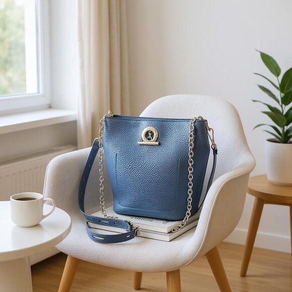 Sondra Roberts Handbags - Sondra Roberts Squared Classic Navy Blue Purse Vegan Pebble Bag Crossbody